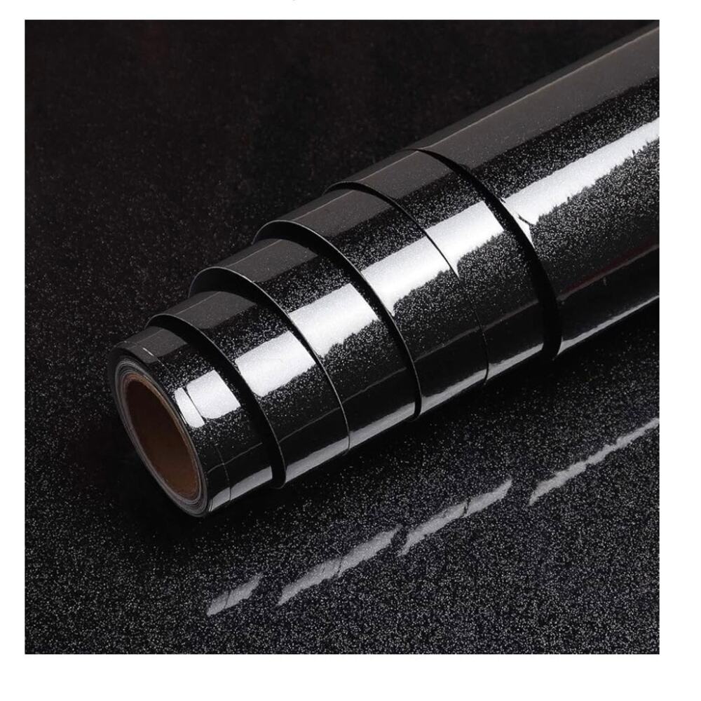 VEELIKE Glossy Black Contact Paper for Countertops Black Peel & Stick Wallpaper
